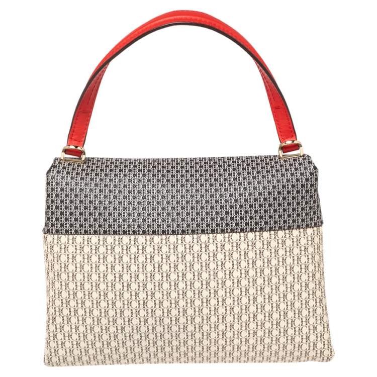 Pre Owned CH Carolina Herrera Multicolor Monogram Coated Canvas Leather Flap Top Handle Bag