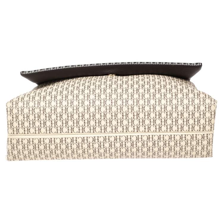 Pre Owned CH Carolina Herrera Multicolor Monogram Coated Canvas Leather Flap Top Handle Bag