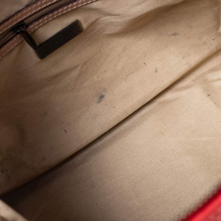Pre Owned CH Carolina Herrera Red/Beige Embossed Leather Andy Boston Bag