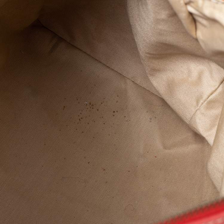 Pre Owned CH Carolina Herrera Red/Beige Embossed Leather Andy Boston Bag