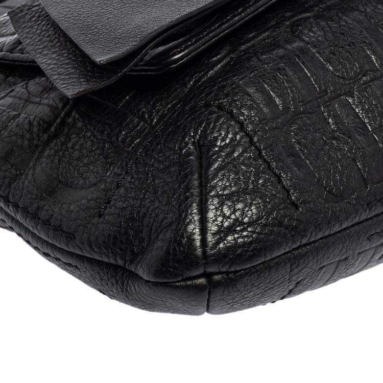 مملوكة مسبقًا CH Carolina Herrera Black Monogram Leather Audrey Shoulder Bag