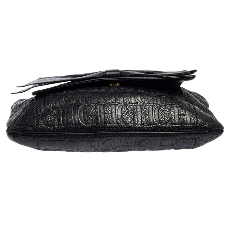 مملوكة مسبقًا CH Carolina Herrera Black Monogram Leather Audrey Shoulder Bag