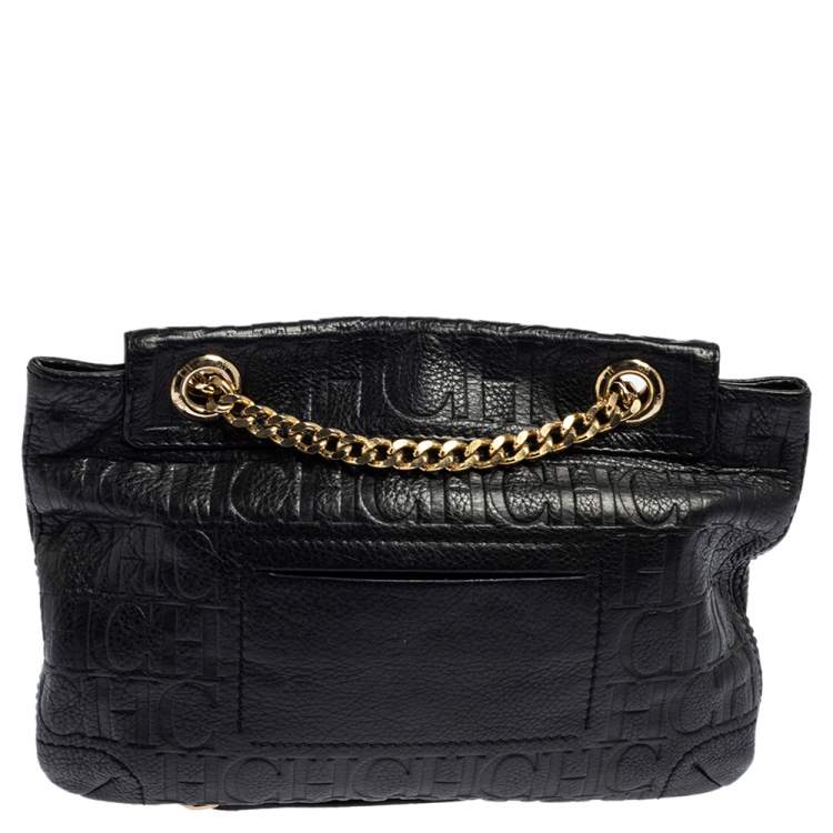 مملوكة مسبقًا CH Carolina Herrera Black Monogram Leather Audrey Shoulder Bag