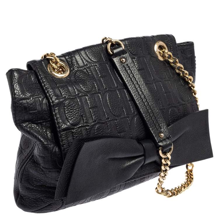 مملوكة مسبقًا CH Carolina Herrera Black Monogram Leather Audrey Shoulder Bag