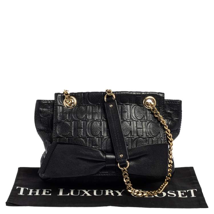 مملوكة مسبقًا CH Carolina Herrera Black Monogram Leather Audrey Shoulder Bag