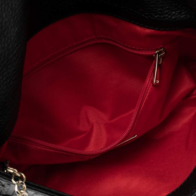 Pre Owned CH Carolina Herrera Black Monogram Leather Bow Chain Clutch