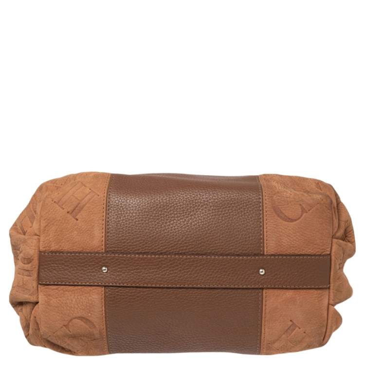 Pre Owned CH Carolina Herrera Brown Monogram Suede and Leather Dome Satchel