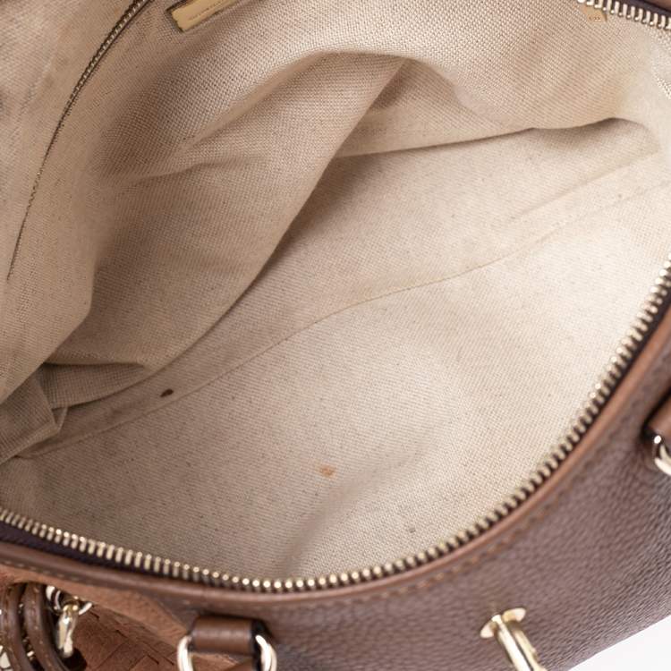 Pre Owned CH Carolina Herrera Brown Monogram Suede and Leather Dome Satchel