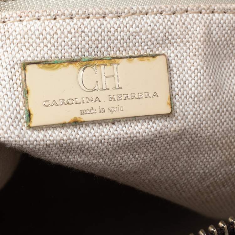 Pre Owned CH Carolina Herrera Brown Monogram Suede and Leather Dome Satchel