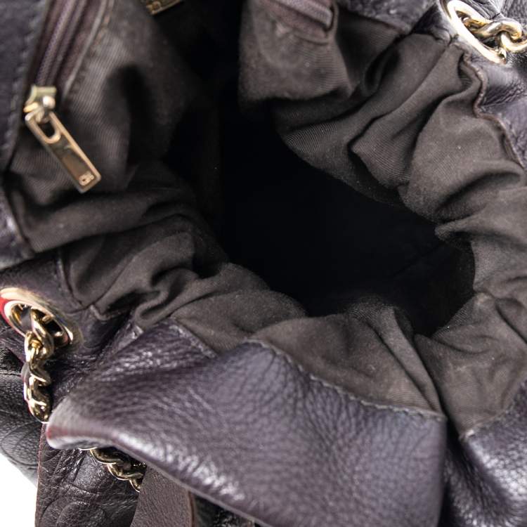 Pre Owned CH Carolina Herrera Dark Brown Embossed Leather Bow Bucket Bag