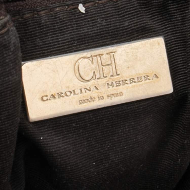 Pre Owned CH Carolina Herrera Dark Brown Embossed Leather Bow Bucket Bag