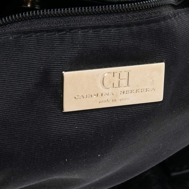Pre Owned CH Carolina Herrera Black Monogram Leather Audrey Tote