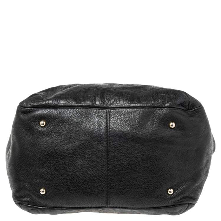 Pre Owned CH Carolina Herrera Black Monogram Leather Audrey Tote