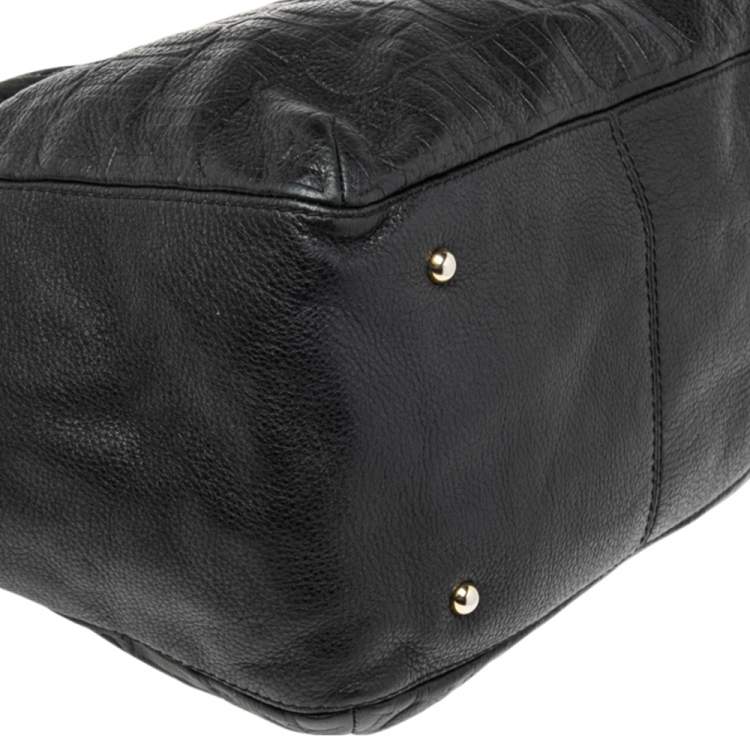 Pre Owned CH Carolina Herrera Black Monogram Leather Audrey Tote