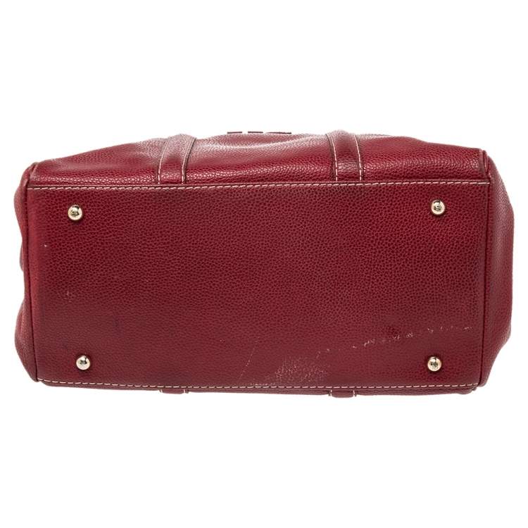 Pre Owned CH Carolina Herrera Burundy Leather Matteo Tote