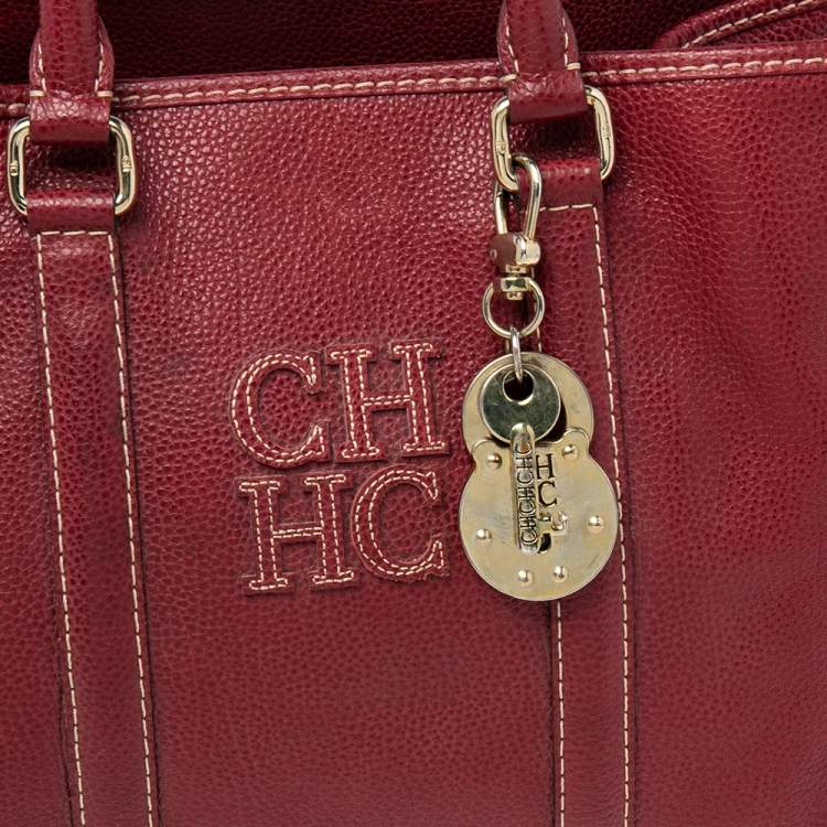 Pre Owned CH Carolina Herrera Burundy Leather Matteo Tote