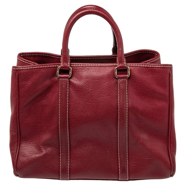 Pre Owned CH Carolina Herrera Burundy Leather Matteo Tote
