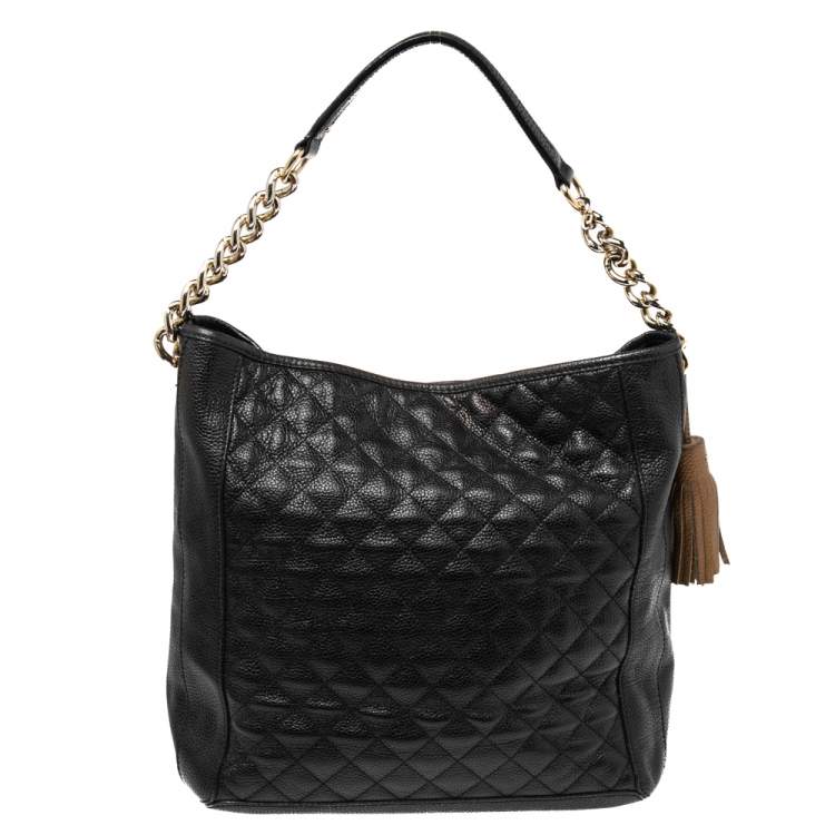Pre Owned CH Carolina Herrera Black Quilted Leather Chain Hobo