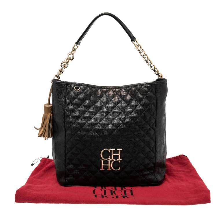 Pre Owned CH Carolina Herrera Black Quilted Leather Chain Hobo