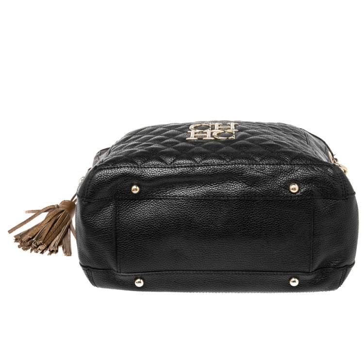 Pre Owned CH Carolina Herrera Black Quilted Leather Chain Hobo