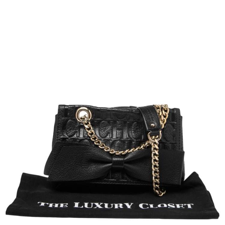 Pre Owned CH Carolina Herrera Black Monogram Embossed Leather  Mini Audrey Shoulder Bag