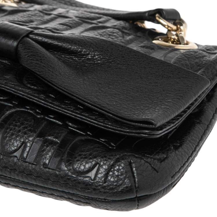 Pre Owned CH Carolina Herrera Black Monogram Embossed Leather  Mini Audrey Shoulder Bag
