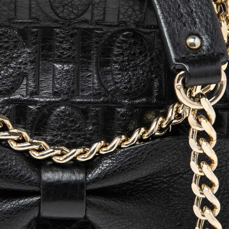 Pre Owned CH Carolina Herrera Black Monogram Embossed Leather  Mini Audrey Shoulder Bag