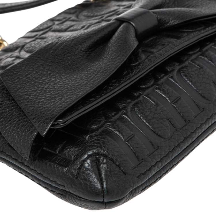 Pre Owned CH Carolina Herrera Black Monogram Embossed Leather  Mini Audrey Shoulder Bag