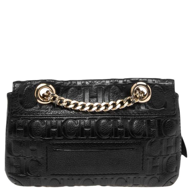 Pre Owned CH Carolina Herrera Black Monogram Embossed Leather  Mini Audrey Shoulder Bag