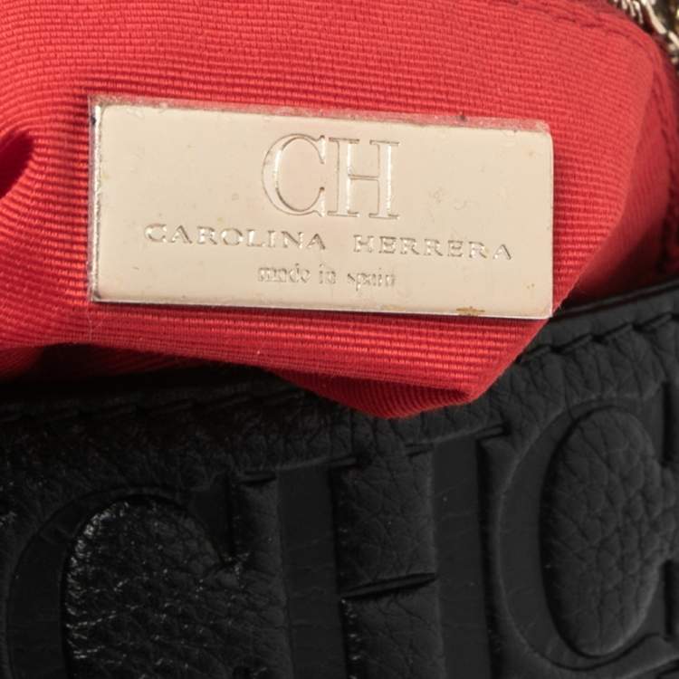 Pre Owned CH Carolina Herrera Black Monogram Embossed Leather  Mini Audrey Shoulder Bag