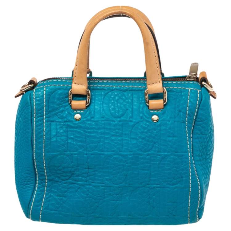 Pre Owned CH Carolina Herrera Blue Monogram Embossed Leather Mini Andy Satchel 