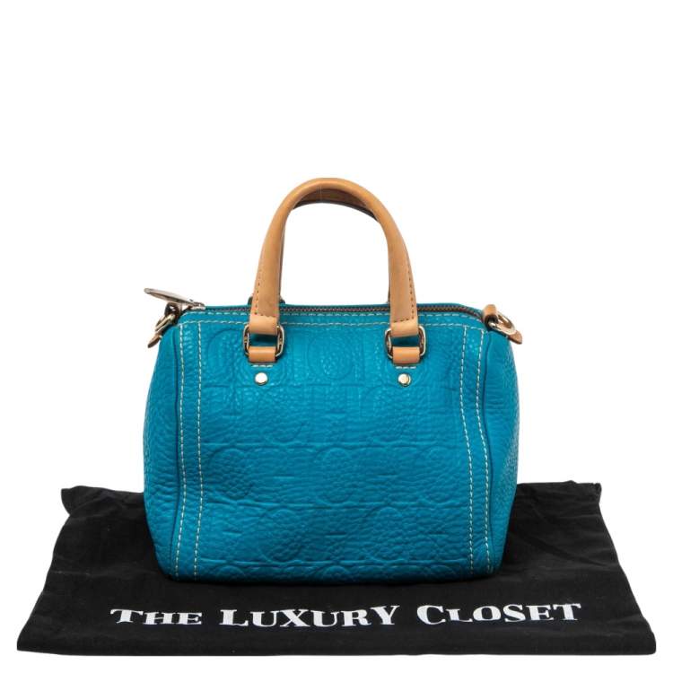 Pre Owned CH Carolina Herrera Blue Monogram Embossed Leather Mini Andy Satchel 