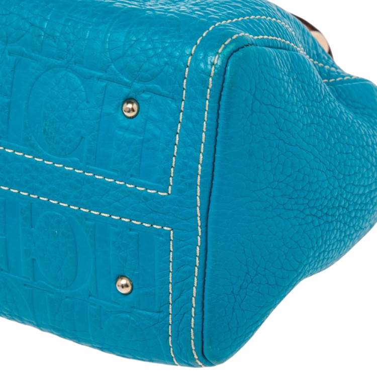 Pre Owned CH Carolina Herrera Blue Monogram Embossed Leather Mini Andy Satchel 