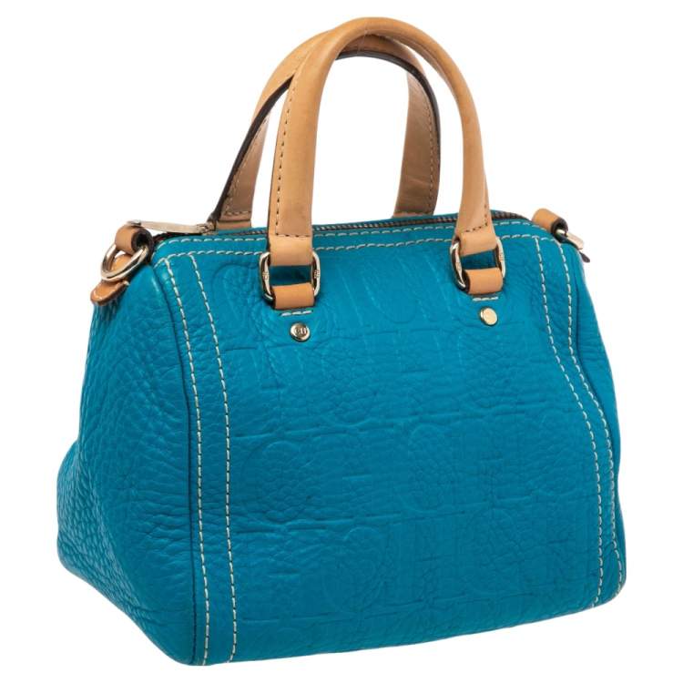 Pre Owned CH Carolina Herrera Blue Monogram Embossed Leather Mini Andy Satchel 