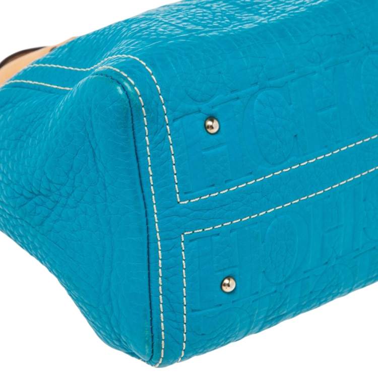 Pre Owned CH Carolina Herrera Blue Monogram Embossed Leather Mini Andy Satchel 