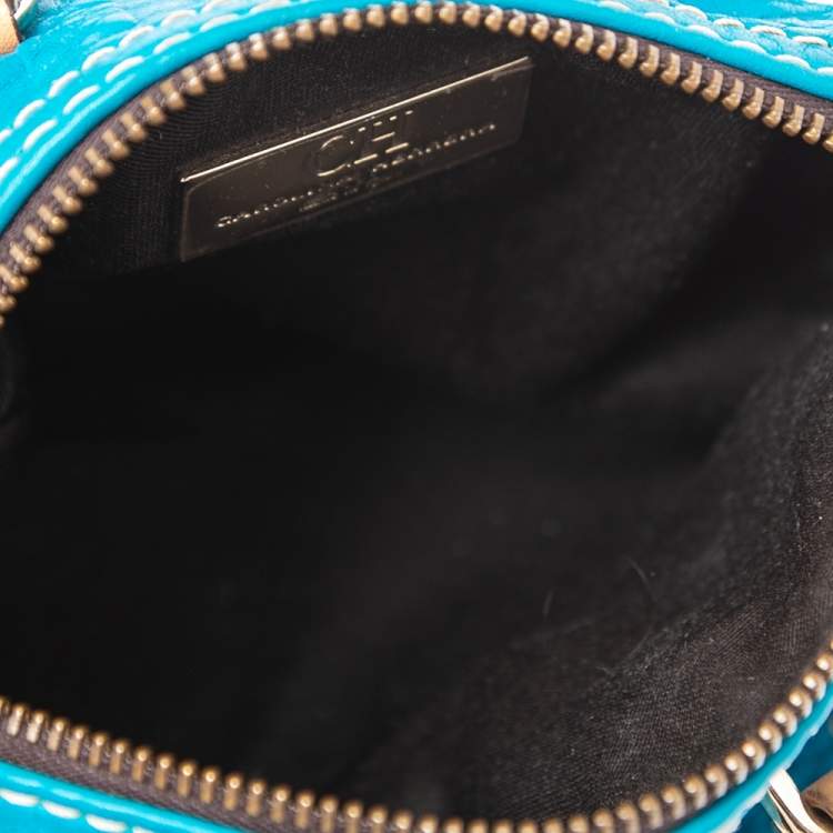 Pre Owned CH Carolina Herrera Blue Monogram Embossed Leather Mini Andy Satchel 