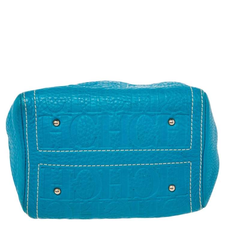 Pre Owned CH Carolina Herrera Blue Monogram Embossed Leather Mini Andy Satchel 