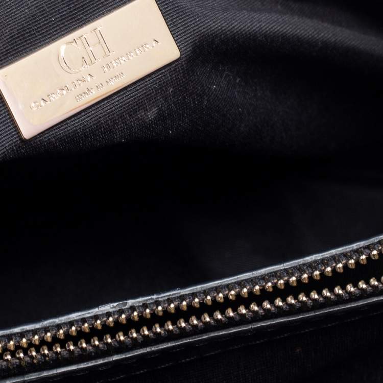 Pre Owned CH Carolina Herrera Black Quilted Nubuck Leather Chain Shopper Tote