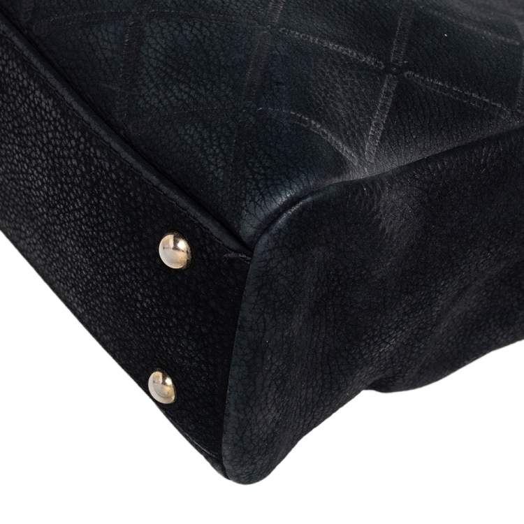 Pre Owned CH Carolina Herrera Black Quilted Nubuck Leather Chain Shopper Tote