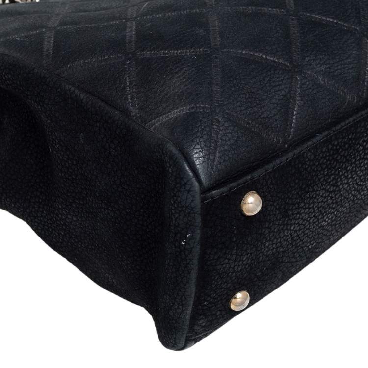 Pre Owned CH Carolina Herrera Black Quilted Nubuck Leather Chain Shopper Tote