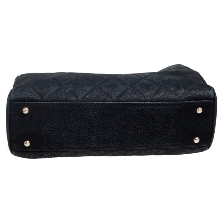 Pre Owned CH Carolina Herrera Black Quilted Nubuck Leather Chain Shopper Tote
