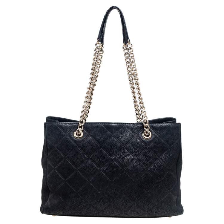 Pre Owned CH Carolina Herrera Black Quilted Nubuck Leather Chain Shopper Tote