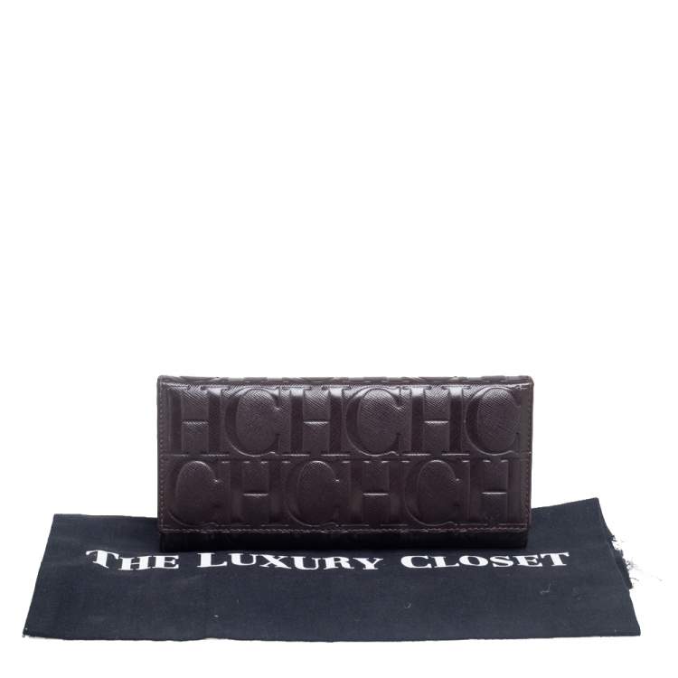 Pre Owned CH Carolina Herrera Monogram Embossed Leather Trifold Wallet 