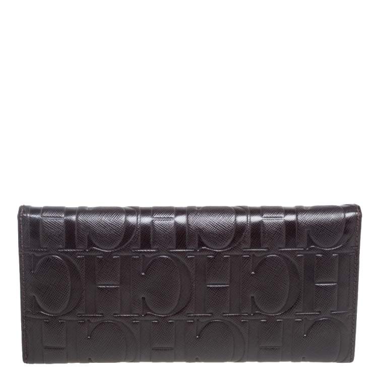 Pre Owned CH Carolina Herrera Monogram Embossed Leather Trifold Wallet 