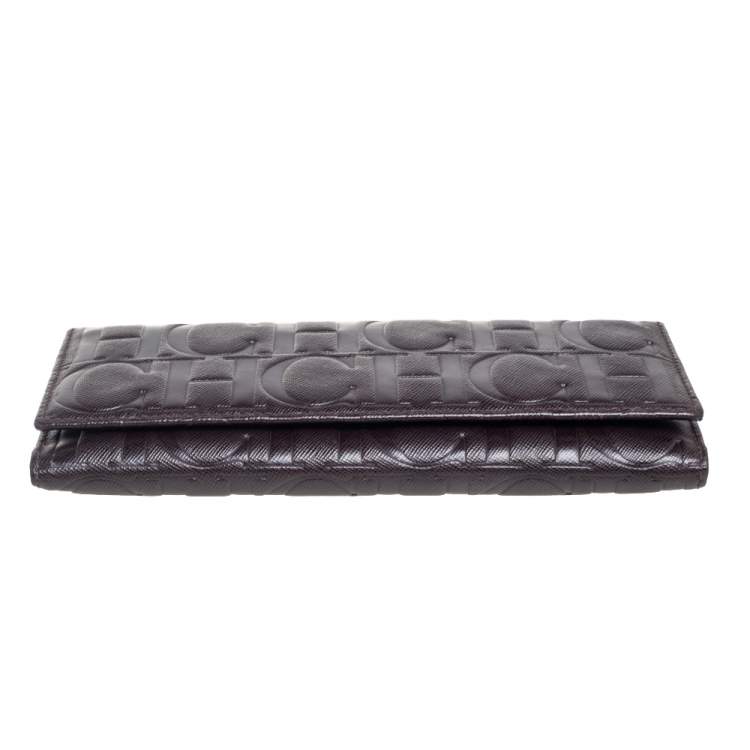 Pre Owned CH Carolina Herrera Monogram Embossed Leather Trifold Wallet 