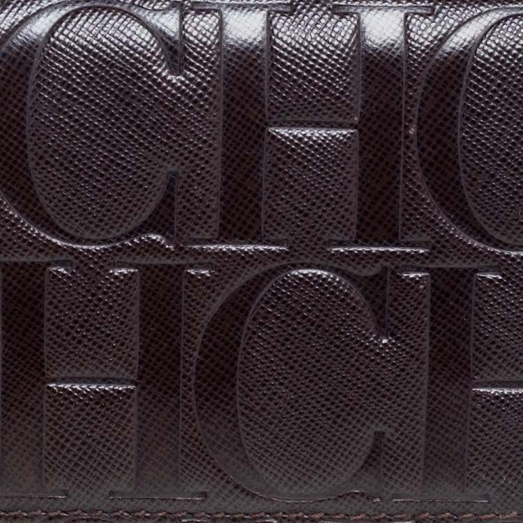 Pre Owned CH Carolina Herrera Monogram Embossed Leather Trifold Wallet 