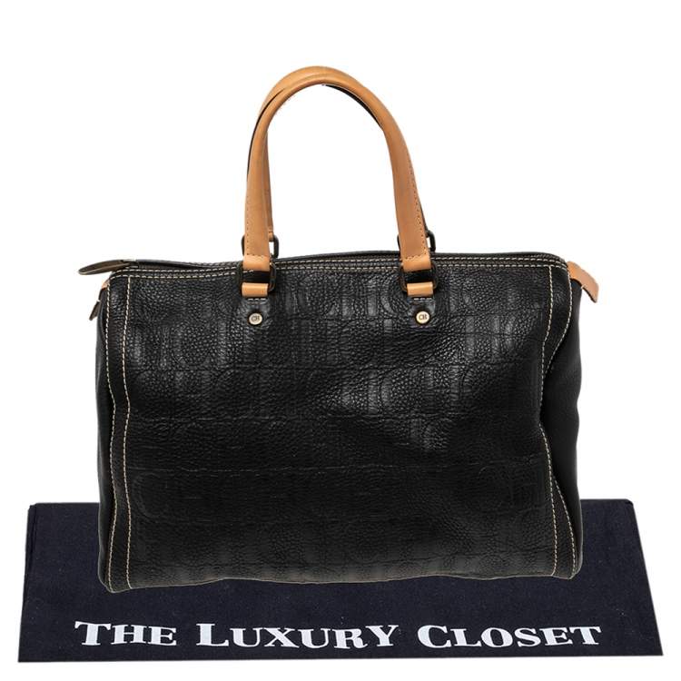 Pre Owned CH Carolina Herrera Black Monogram Leather Large Andy Boston Bag
