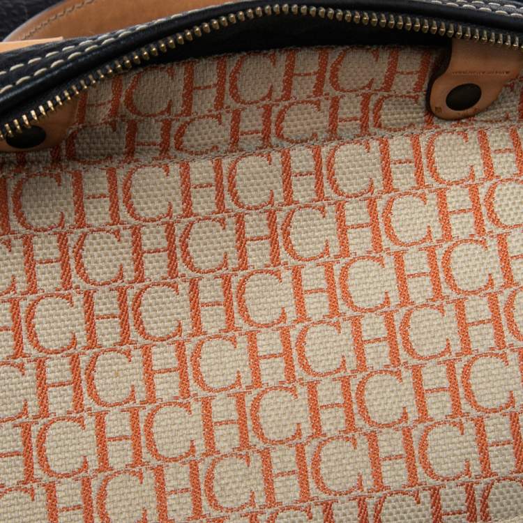 Pre Owned CH Carolina Herrera Black Monogram Leather Large Andy Boston Bag