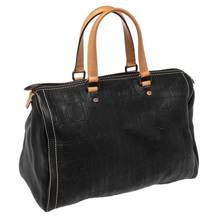 Pre Owned CH Carolina Herrera Black Monogram Leather Large Andy Boston Bag