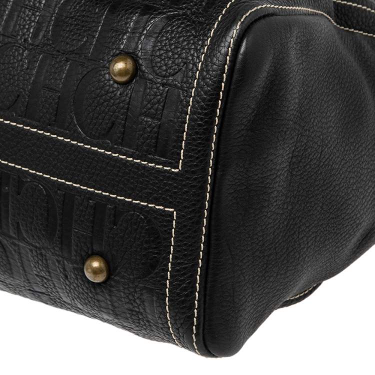 Pre Owned CH Carolina Herrera Black Monogram Leather Large Andy Boston Bag